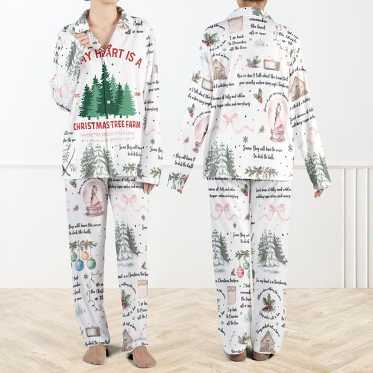 In My Heart Is A Christmas Tree Farm Casual Pajama Set For Women, Holiday Print Sleepwear, Cozy Winter Loungewear, Xmas Pajama Set for Women