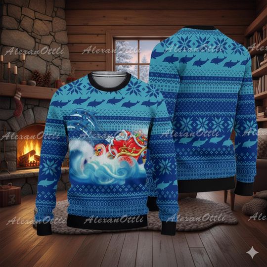 Discover Santa Shark Christmas Sweater, Funny Shark Ugly Xmas Sweatshirt, Ocean Santa Holiday Shirt, Christmas Gift for Men Women
