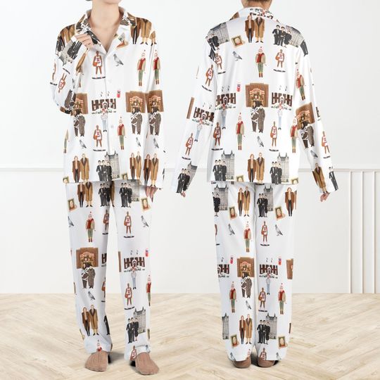 Home Alone Christmas Silky Satin Pajama Set For Women, Funny Christmas PJs, Retro Holiday Sleepwear Set, Matching Family Loungewear for Xmas