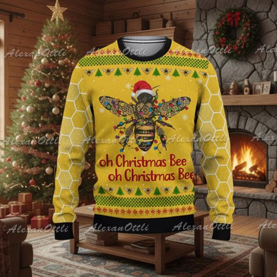 Funny Oh Christmas Bee Ugly Sweater, Honey Bee Santa Holiday Sweatshirt, Cute Bee Christmas Shirt for Bee Lovers