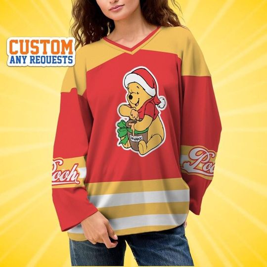 Discover Custom Christmas Pooh Color Basic Hockey Jersey, Disney Baseball Jersey Sports, Cute Birthday Gifts For Fans, Disneyland Family
