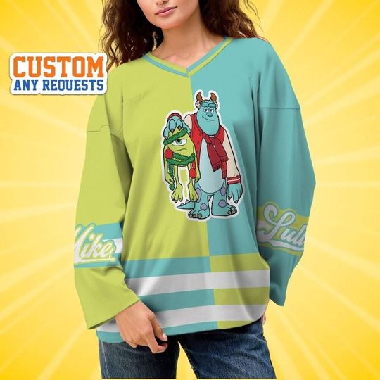 Discover Custom Christmas Mike & Sulley Color Basic Hockey Jersey, Disney Baseball Jersey Sports, Cute Birthday Gifts For Fans, Disneyland Family