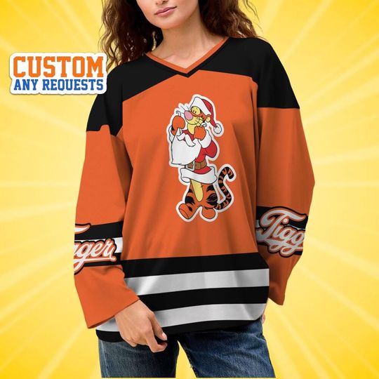 Discover Custom Christmas Tigger Color Basic Hockey Jersey, Disney Baseball Jersey Sports, Cute Birthday Gifts For Fans, Disneyland Family