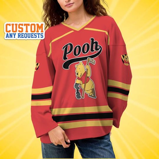 Personalize Disney Winnie The Pooh Hockey, Cute Birthday Gifts For Fans, Disney Hockey Jersey, Disneyland Family