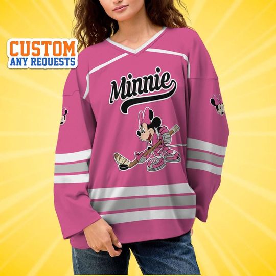 Discover Personalize Disney Minnie Pink Hockey, Cute Birthday Gifts For Fans, Disney Hockey Jersey, Disneyland Family