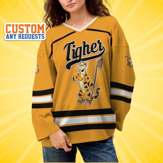 Personalize Disney Winnie The Tiger Hockey, Cute Birthday Gifts For Fans, Disney Hockey Jersey, Disneyland Family