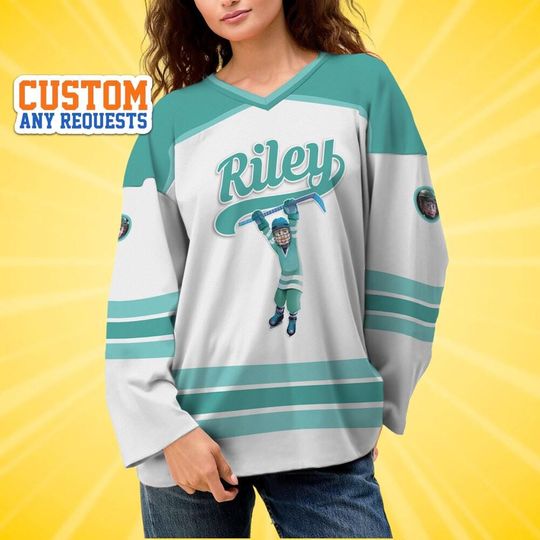 Discover Personalize Disney Inside Out Riley Hockey, Cute Birthday Gifts For Fans, Disney Hockey Jersey, Disneyland Family