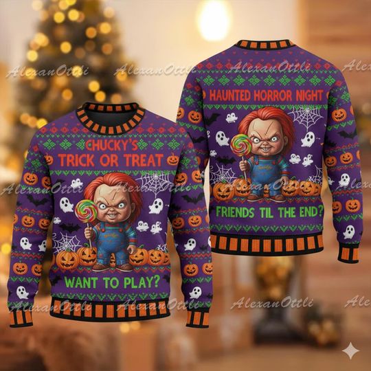 Horror Chucky Ugly Christmas Sweater, Killers Christmas Sweater, Halloween Friends Xmas, Horror Movie, Christmas Party