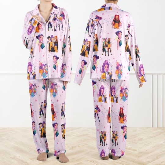 Discover Huntrix Demon Hunters Silky Satin Pajama Set For Women And Kids, Kpop Idol Pajamas, Girl Group Anime Sleepwear Set, Fan Gift PJs