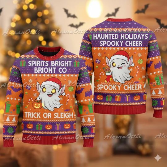 Goth Christmas Sweatshirt, Ugly Christmas Sweater, Funny Ghost Christmas Crewneck, Spooky Holiday Shirt