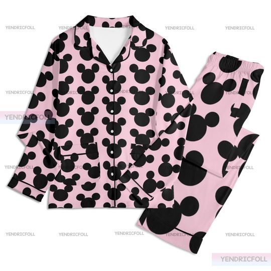 Discover Minnie Mouse Cartoon Unisex Long Sleeve Adult Nightwear Pajama Set, Adult Pajamas Set, Minnie Pajamas, Silk Pajamas Set, Christmas Gift