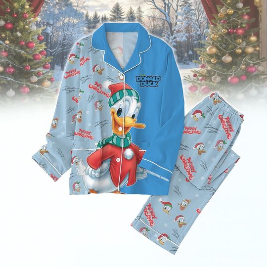 Discover Donald Duck Christmas Pajamas Set, Funny Disney Holiday Sleepwear, Blue Cartoon Xmas PJs, Disney Donald Duck Kid Pjs, Xmas Pjs Gift