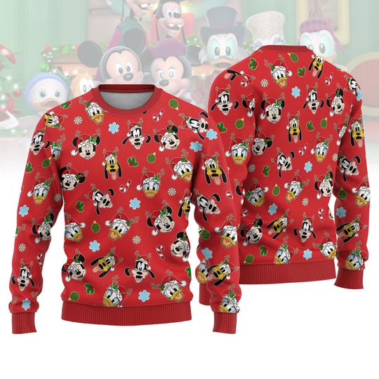 Discover Mickey and Friends Christmas Ugly Sweater, Disney Character Holiday Sweatshirt