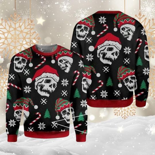 Christmas Skull Santa Skeleton Tree Ugly Sweatshirt