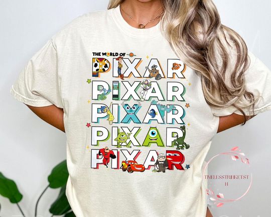 Discover Retro The World of Pixar Shirt | Vintage Disney Pixar Characters Tee | Comfort Colors Shirt | Disney Gift for Kid | Pixar Park Outfit