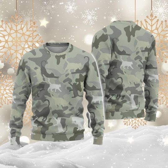 Discover Cat Camo Ugly Christmas Sweater, Holiday Camo Sweatshirt