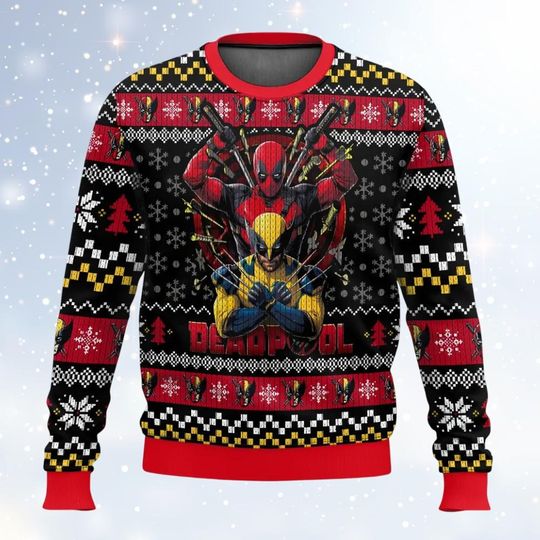 Deadpool Wolverine Christmas Sweater, Superhero Holiday Sweater