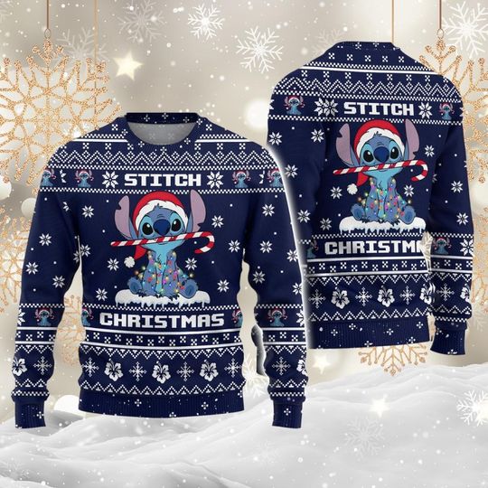 Discover Santa Stitch Ugly Christmas Sweater, Holiday Stitch Sweatshirt