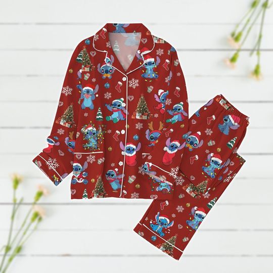 Discover Stitch Tree Christmas Pajamas, Merry Stitchmas Pajama Set, Lilo And Stitch Xmas Pajama, Stitch Santa Hat Holiday Shirt, Magic Kingdom