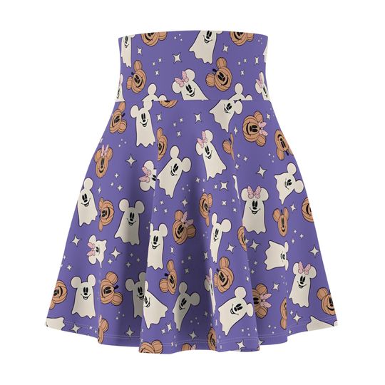 Halloween Skirt: Women's Mouse Ghost & Pumpkin Print