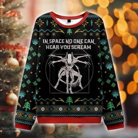 Ugly Space Christmas Sweater, Sci-Fi Horror Sweater, Alien Xmas Top, In Space No One Can Hear You Scream, Creepy Holiday, Festive Gift Idea