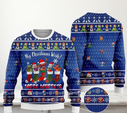 Discover The Muppets Christmas Wish Sweater, Funny Kermit and Friends Ugly Xmas Sweater, Holiday Gift for Disney Fans