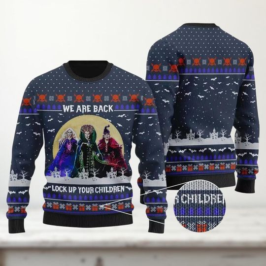 Discover Hocus Pocus We Are Back Ugly Christmas Sweater, Sanderson Sisters Halloween Xmas Sweater, Funny Holiday Gift, Disney Xmas Sweater