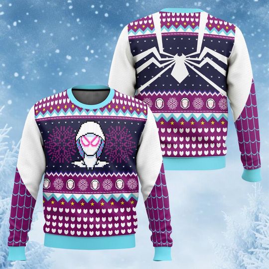 Discover Spider Gwen Purple Ugly Christmas Sweater, Gwen Stacy Spidey Xmas Kid Sweater, Superhero Christmas Sweater, Disney Superhero X-mas Sweater
