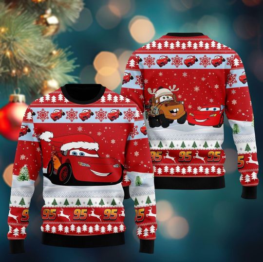Discover Lightning McQueen Mater Christmas Sweater, Disney Xmas Sweater, Pixar Cars Shirt, Cartoon Holiday Sweater, Movie Lover Gift For Her Him