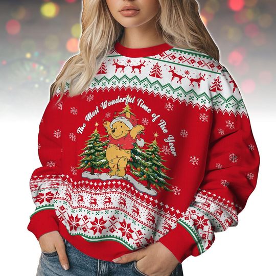 Discover Winnie The Pooh Ugly Christmas Sweater, Cute Disney Holiday Sweater, Pooh Bear Xmas Sweater, Funny Christmas Gifts, Pooh Bear Sweater