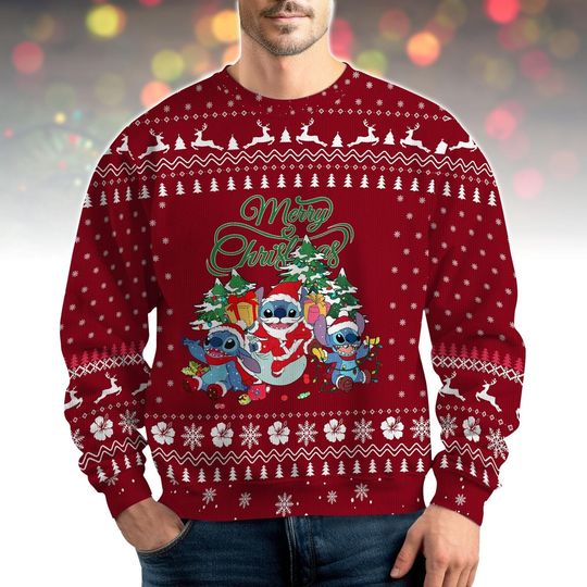 Discover Stitch Ugly Christmas Sweater, Cute Disney Holiday Sweater, Lilo and Stitch Christmas Sweater, Funny Cozy Winter Gift for Men Women