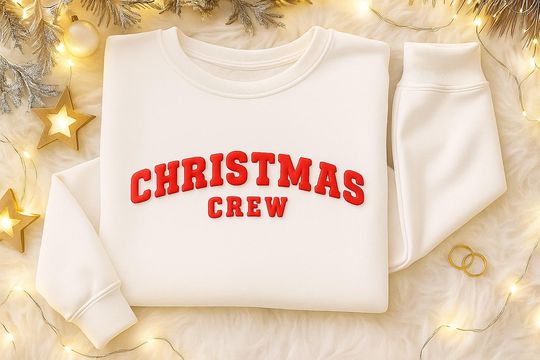 Christmas Embossed Sweatshirt, Puff Print Holiday Crewneck, Cozy Festive Winter Sweater