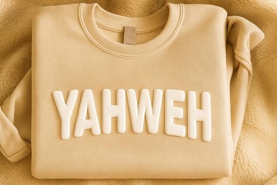Yahweh Embossed Puff Print Sweatshirt, Christian Faith Religious Jesus Sweater