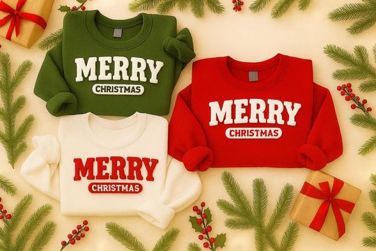 Merry Christmas Embossed Sweater, Family Matching Christmas Sweatshirt