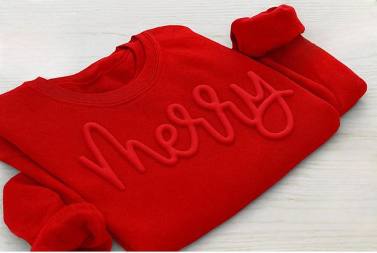Merry Embossed Christmas Sweatshirt for Women, Cozy Holiday Crewneck Jumper