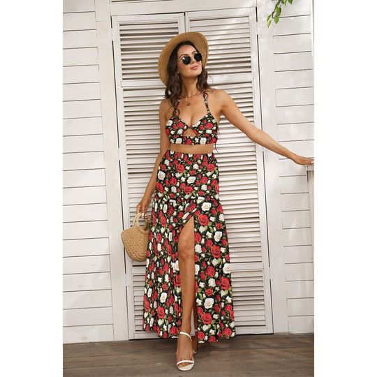 Blooming Roses All-Over Print Women's Tie Back Wrap Dress