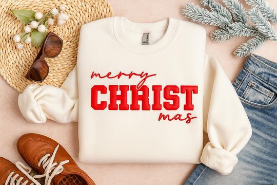 Embossed Merry Christmas Sweater for Women