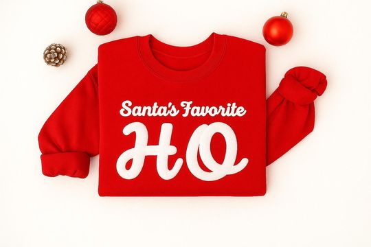 Christmas Puff Sweatshirt, Santa's Favorite Crewneck, Holiday Embossed Sweater