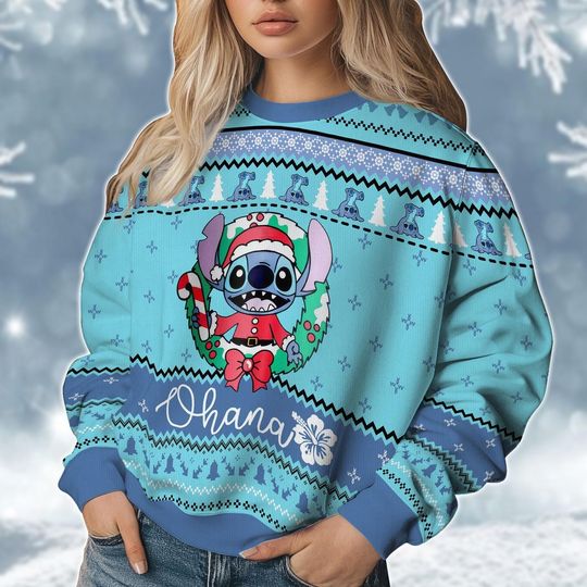Discover Christmas Lilo And Stitch Ugly Sweater, Ohana Xmas Sweater, Magic Kingdom Holiday Sweater, Disneyland Trip Sweatshirt, Gift For Fan