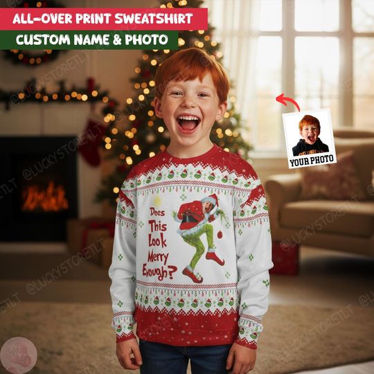 Discover Personalized Face Ugly Christmas Sweatshirt, Custom All Over Print Sweater with Photo, Disney Funny Xmas Outfit, Matching Holiday Gift 2025