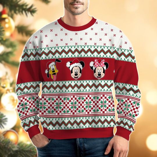 Discover Mickey Ugly Christmas Sweater, Mickey And Friends Xmas Sweater, Mickey Family Christmas Trip Shirt, Christmas Gift For Men Women Kid