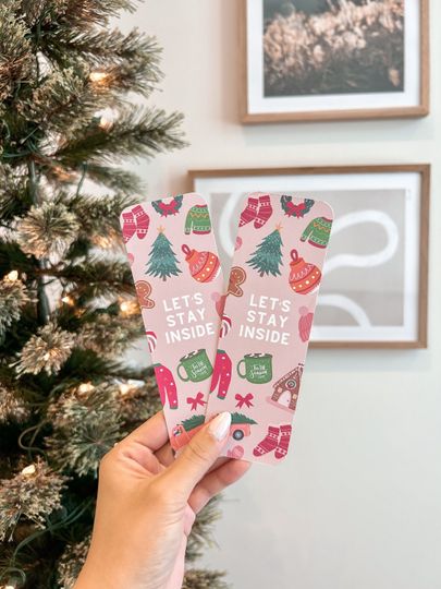 Discover Let's Stay Inside Cute Holiday Bookmark | Christmas Gingerbread Double-Sided Cardstock Gift for Her