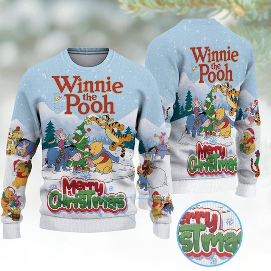 Discover Winnie The Pooh Christmas Ugly Sweater, Cute Disney Holiday Sweatshirt, Cozy Cartoon Winter Pullover For Her, Disneyland Christmas Gift