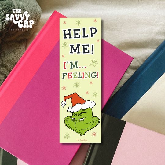 Grin Holiday Bookmark, Stocking Stuffer, Bookworm Gift, Printable Reader Accessory