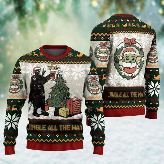 Discover Christmas Mandalorian And Baby Yoda Ugly Sweater, This Is The Way Holiday Sweater, Cute Grogu Xmas Sweater, Disney Star Wars Fan Gift