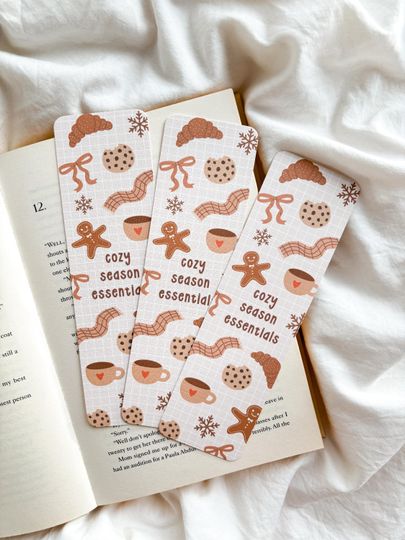 Cozy Season Coquette Bookmark, Winter & Christmas Croissant Bookmark