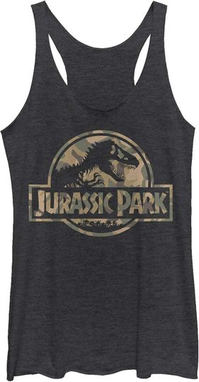 Fifth Sun Jurassic Park Camo Logo Women's Racerback Tank Top