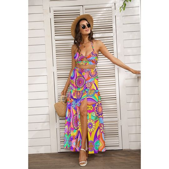 Discover 60's*70's *psychedelic vibes*flower power* Women's Tie Back Wrap Dress* hippie dress*festival fashion*retro* MOD*rainbow*LGBTQ* beach vibes