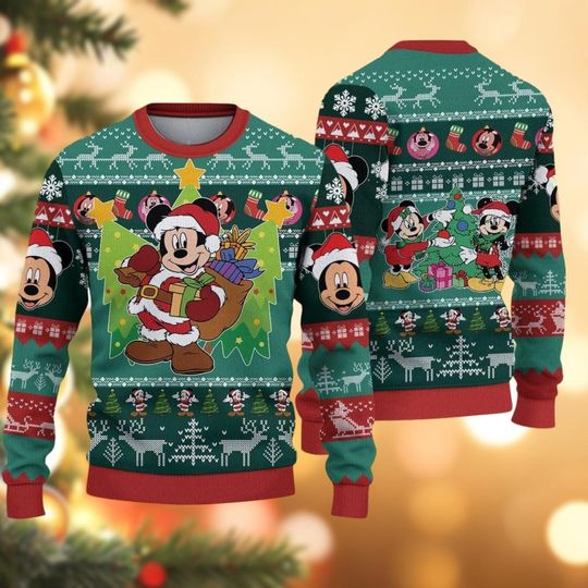 Discover Christmas Mickey Mouse With Xmas Tree Ugly Sweater, Disney Mouse Xmas Sweater, Mickey Holiday Sweater, Sweater Gift For Men And Women