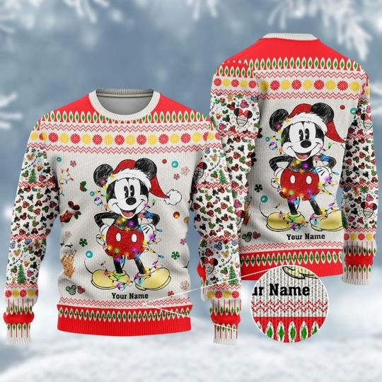 Discover Christmas Personalized Mickey Ugly Sweater, Disney Mouse Xmas Sweater, Magic Kingdom Xmas Sweater, Disneyland Trip Shirt, Gift For Fan